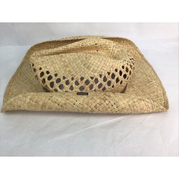 Stetson Mens Madrid Straw Cowboy Hat Turquoise Band Natural Size Small - Picture 2 of 8